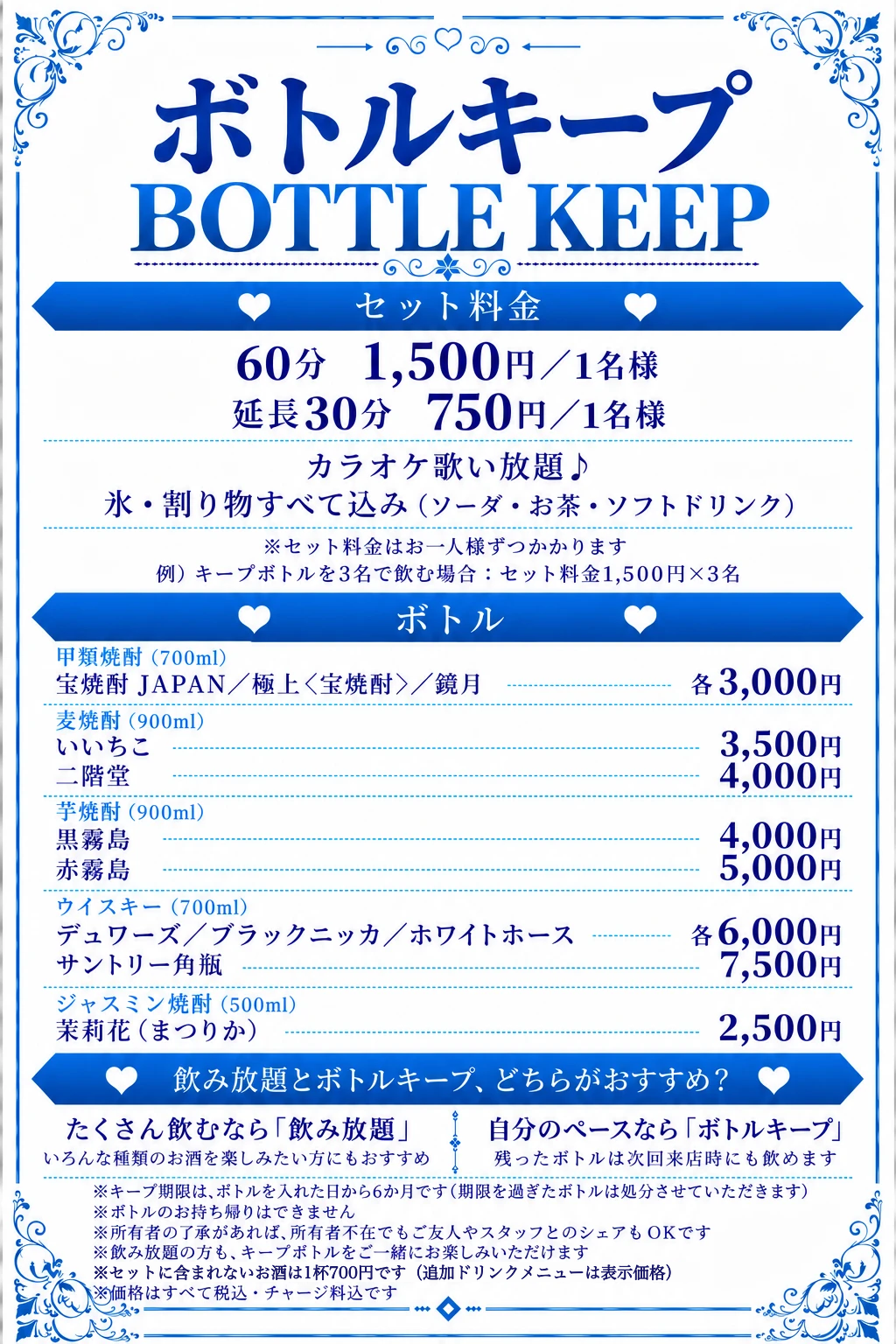 ボトルキープメニュー